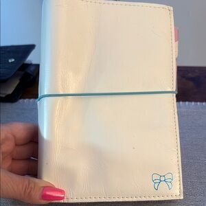 White Planner with Blue Accent foxy fix  Leather Planner personal size